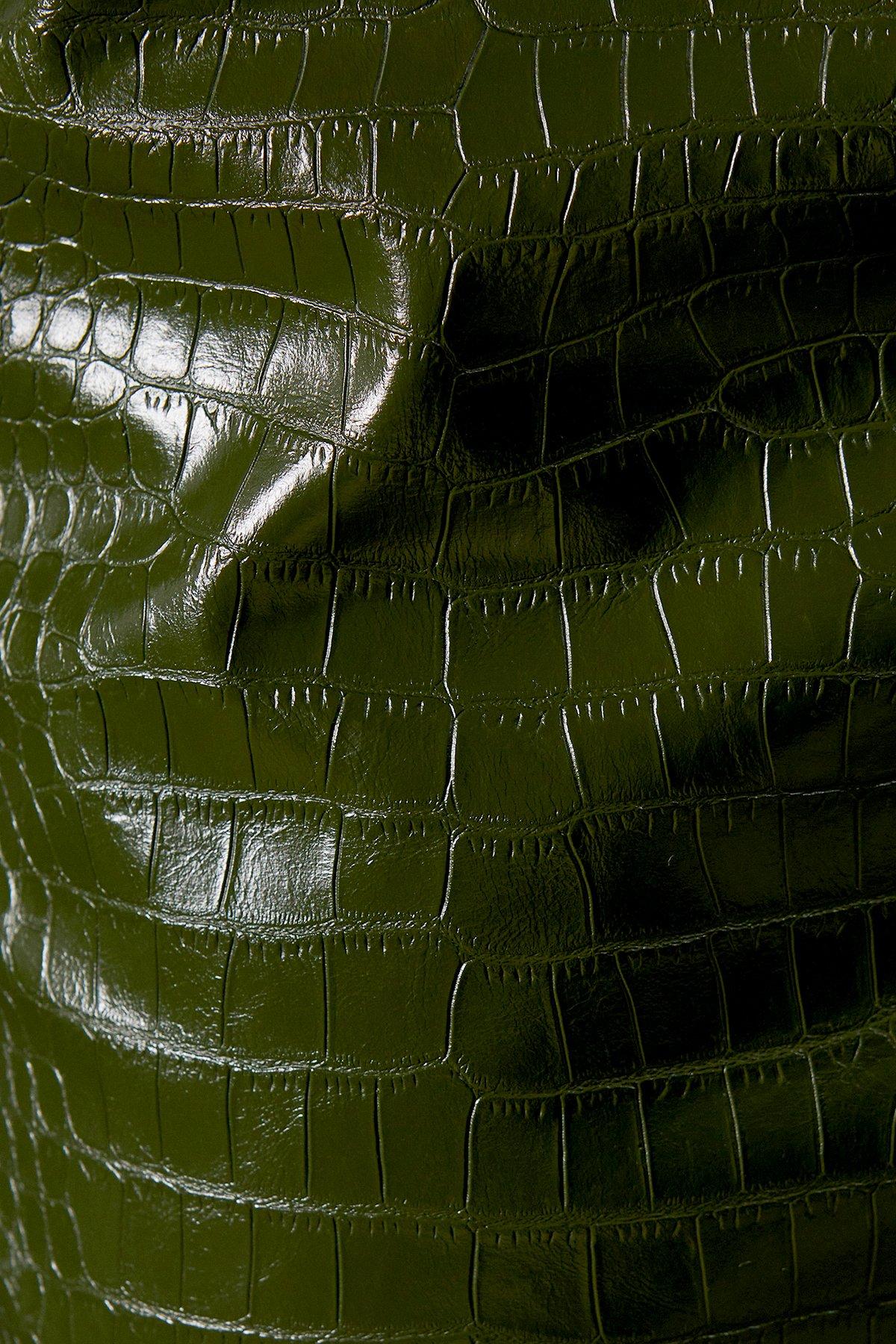 Warehouse Croc Faux Leather Mini Skirt Green Olive image 5
