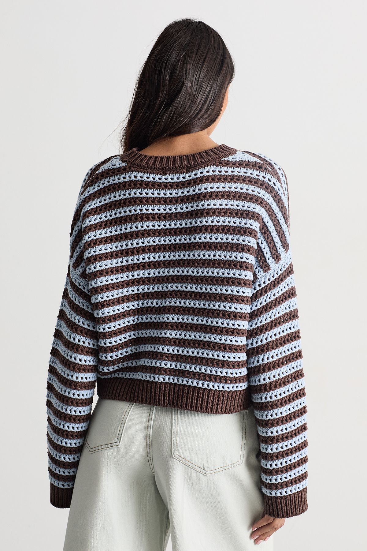 Warehouse Striped Dropped Shoulder Crochet Jumper Multi image 3