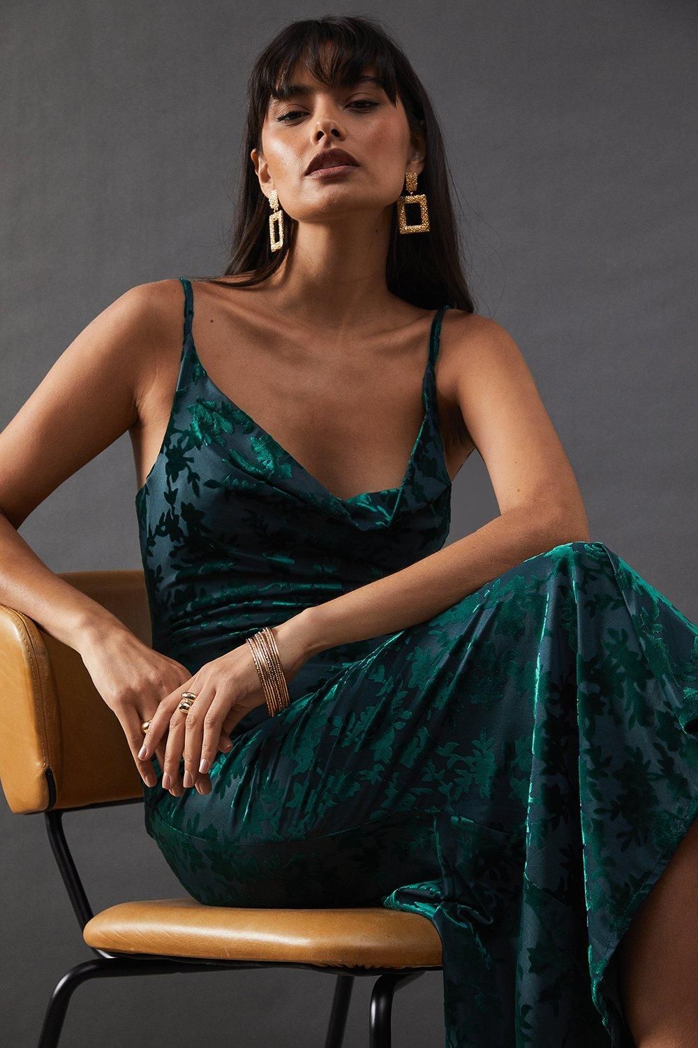 Warehouse Burnout Cami Strappy Slip Dress Teal image 2