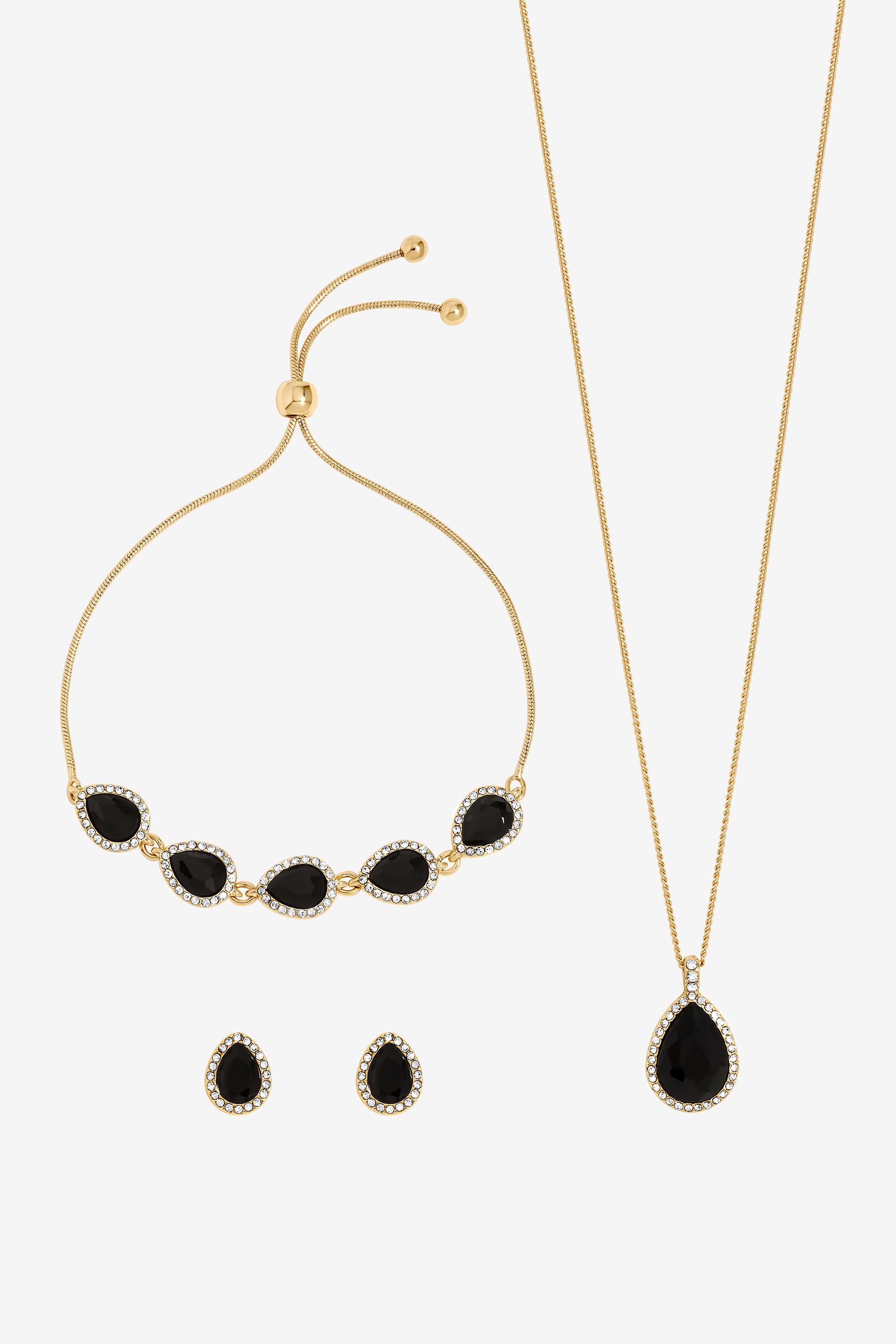 Jon Richard Gold Plated and Jet Pear Drop Trio Set - Gift Box image 3