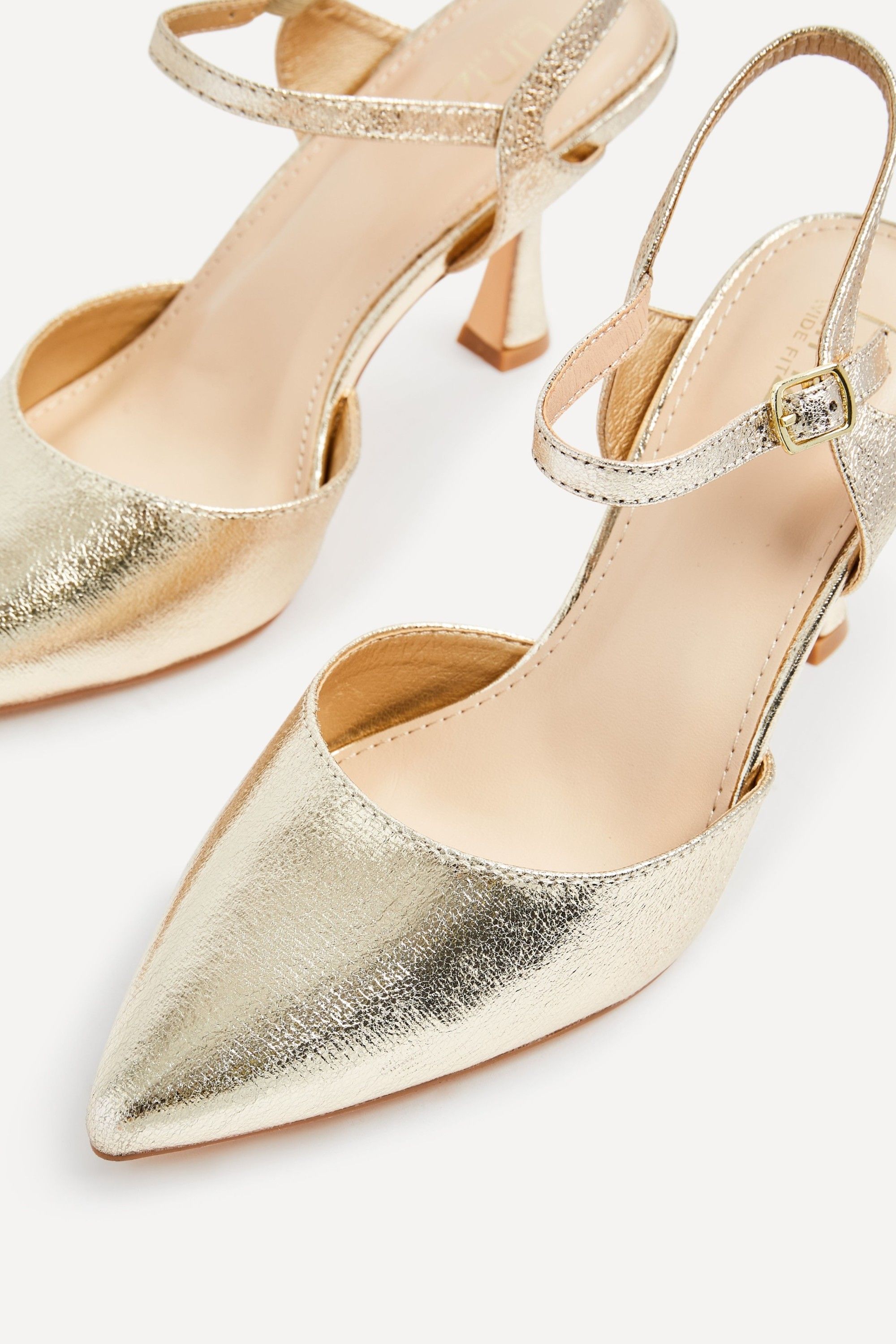 Linzi Duet Wide Fit Gold Faux Leather Open Back Stiletto Court Heel image 5