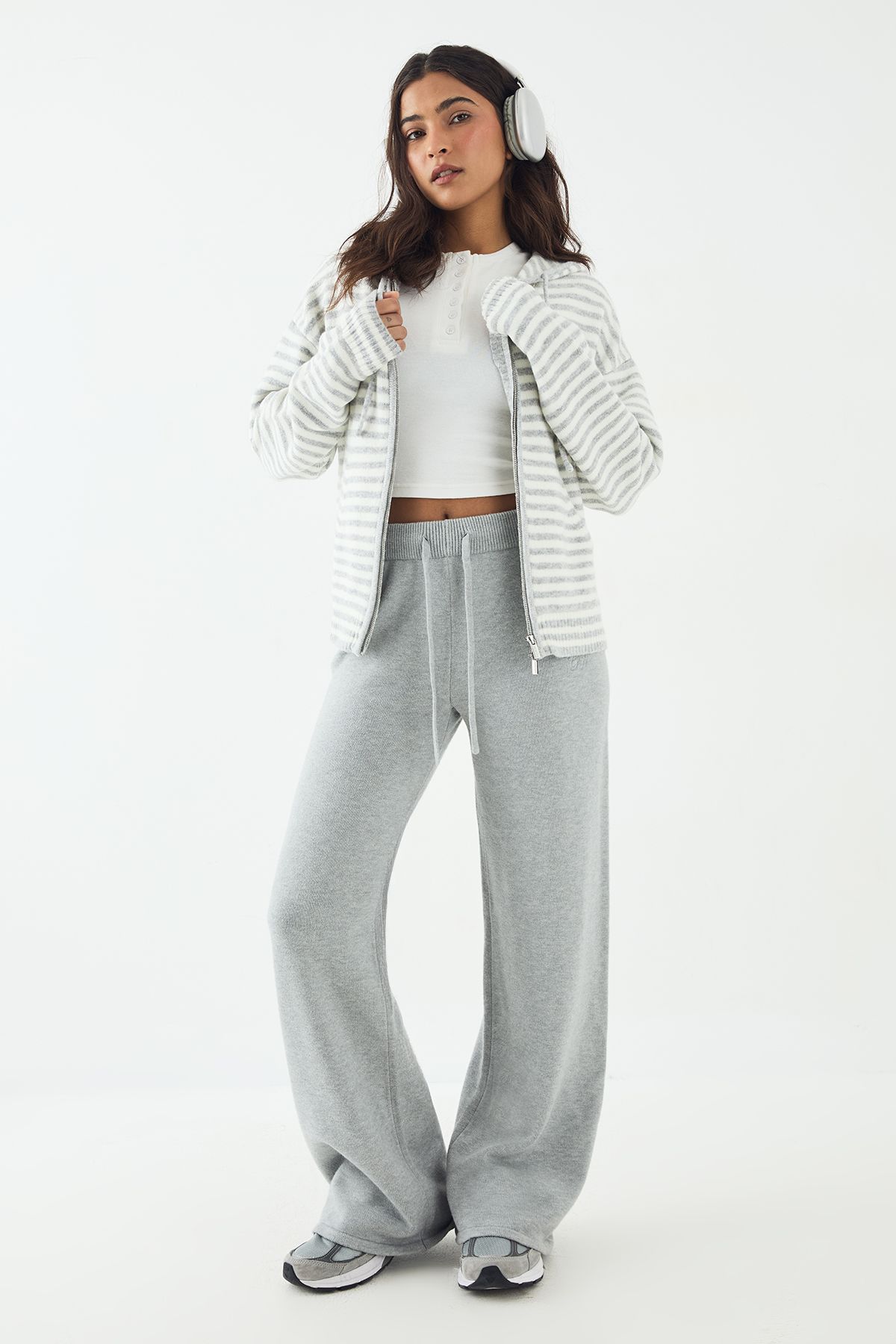 DSGN Studio DSGN Studio Stripe Knitted Hoodie Grey image 3