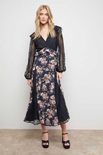 Oasis Lace Mix Midi Dress Floral