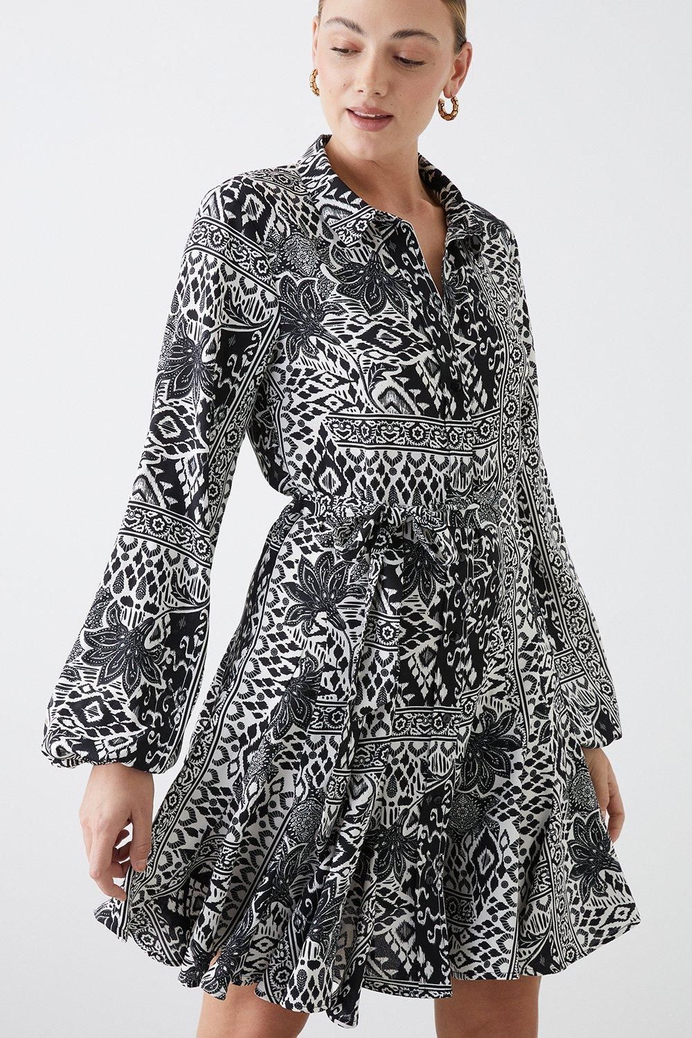 Dorothy Perkins Tall Mono Ikat Mini Shirt Dress Black