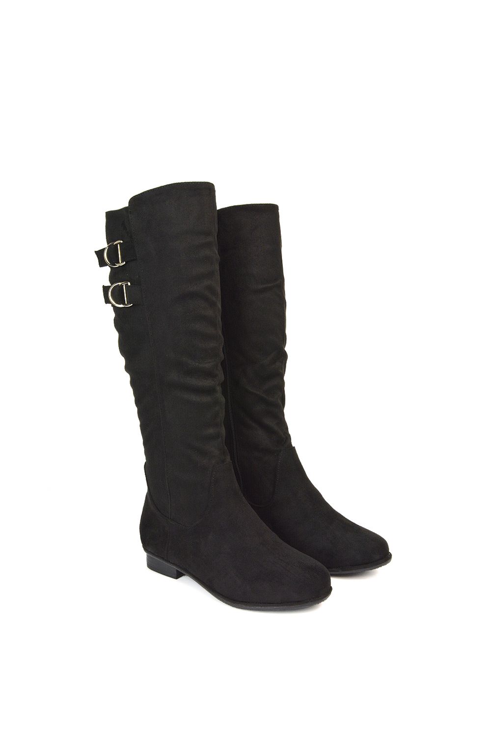 XY London 'Mia' Slouchy Flat Heel Knee High Boots With Buckle Detail image 3