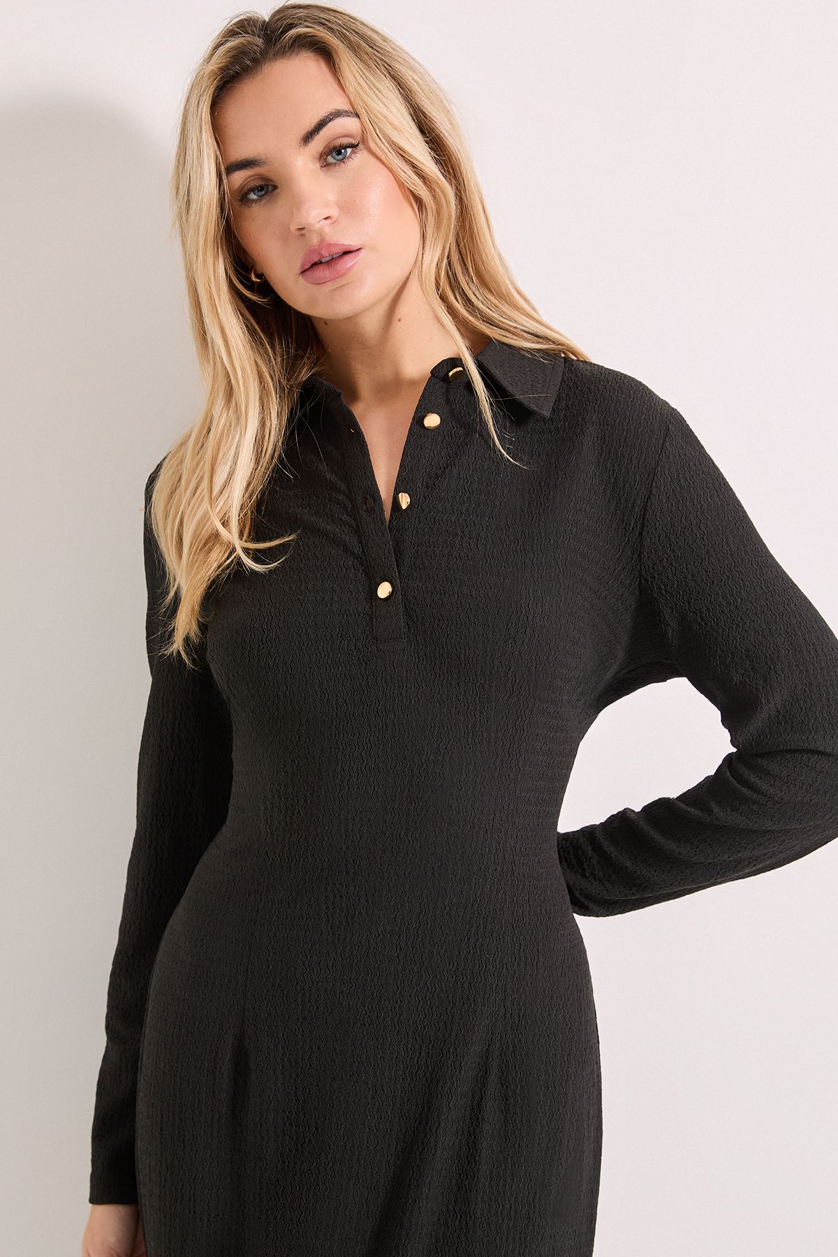 Dorothy Perkins Collar Detail Jersey Long Sleeve Midi Dress Black image 4