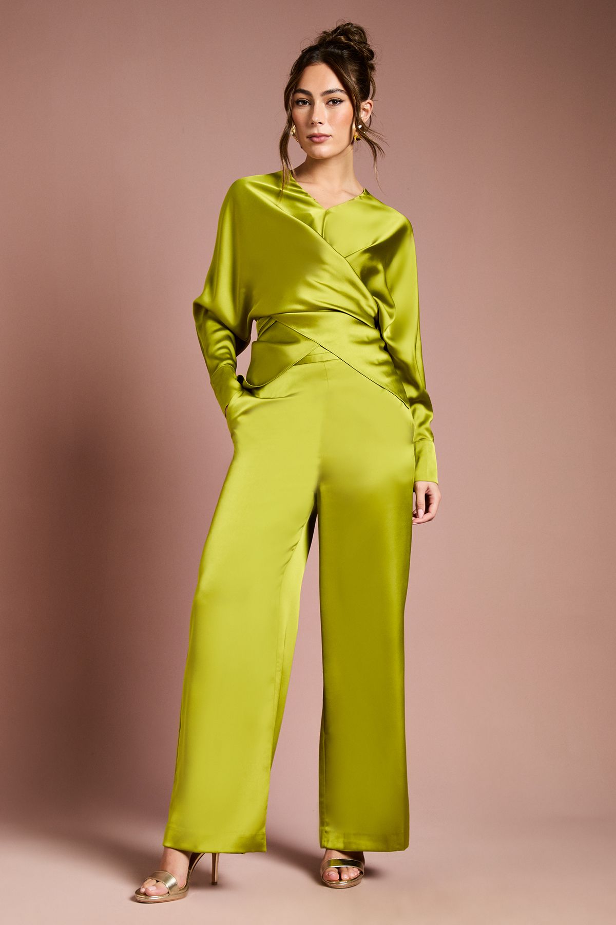 Coast Wide Leg Satin Trouser Chartreuse
