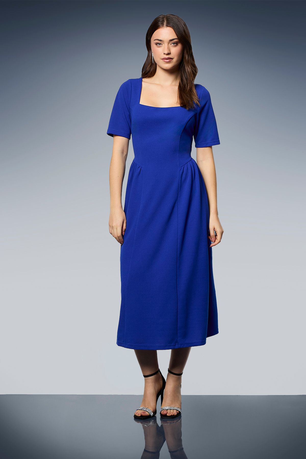 Dorothy Perkins Square Neck Seam Detail Midi Dress Cobalt image 1