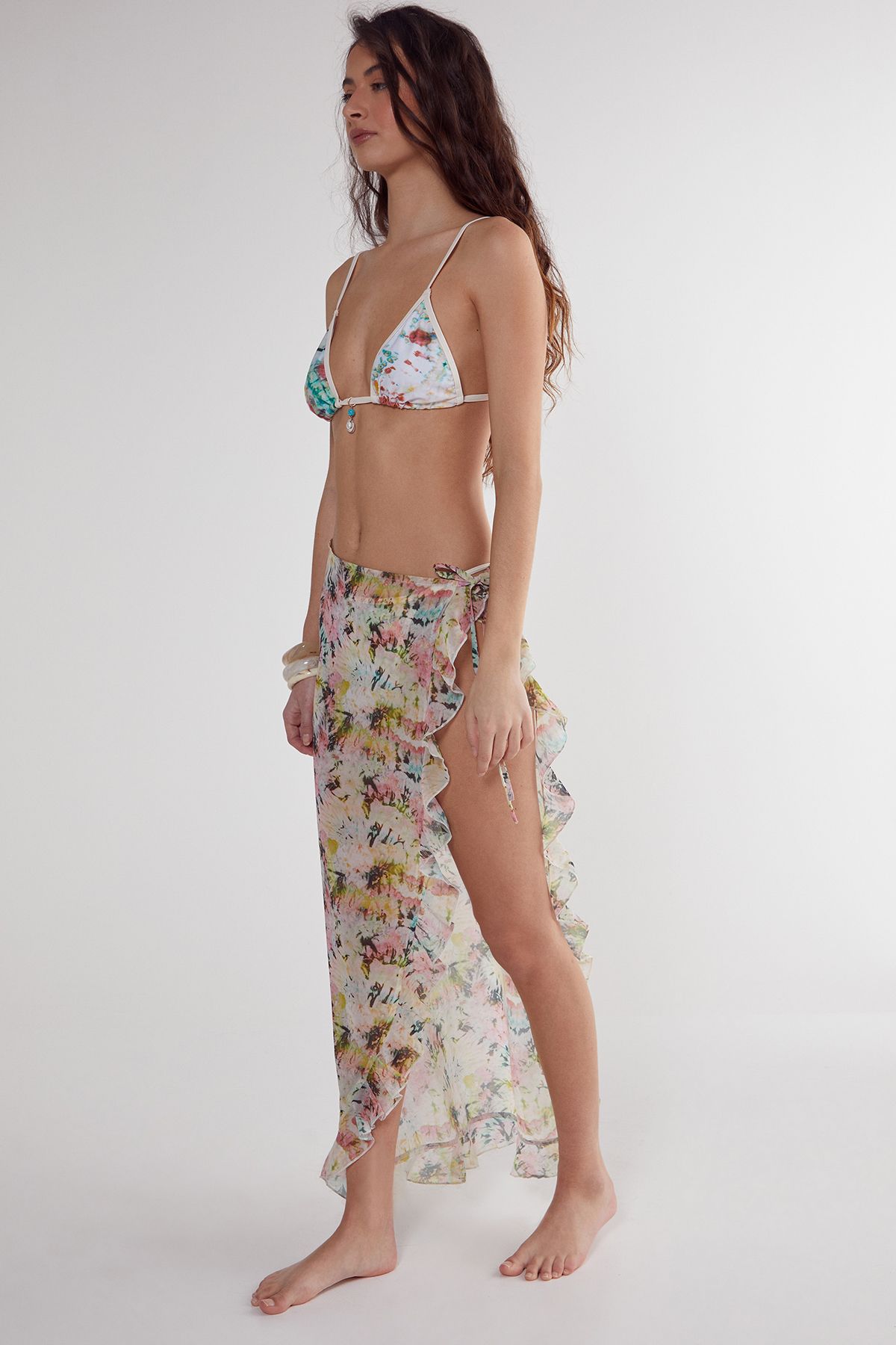 NastyGal Tie Dye Ruffle Beach Skirt Multi image 3