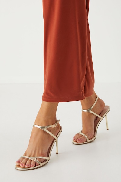 MissPap Metallic Strappy High Stiletto Heeled Sandals Gold