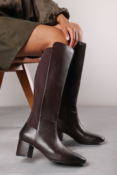 Where's That From 'Cherish' Block Heel Knee High Boots With Side Zip
