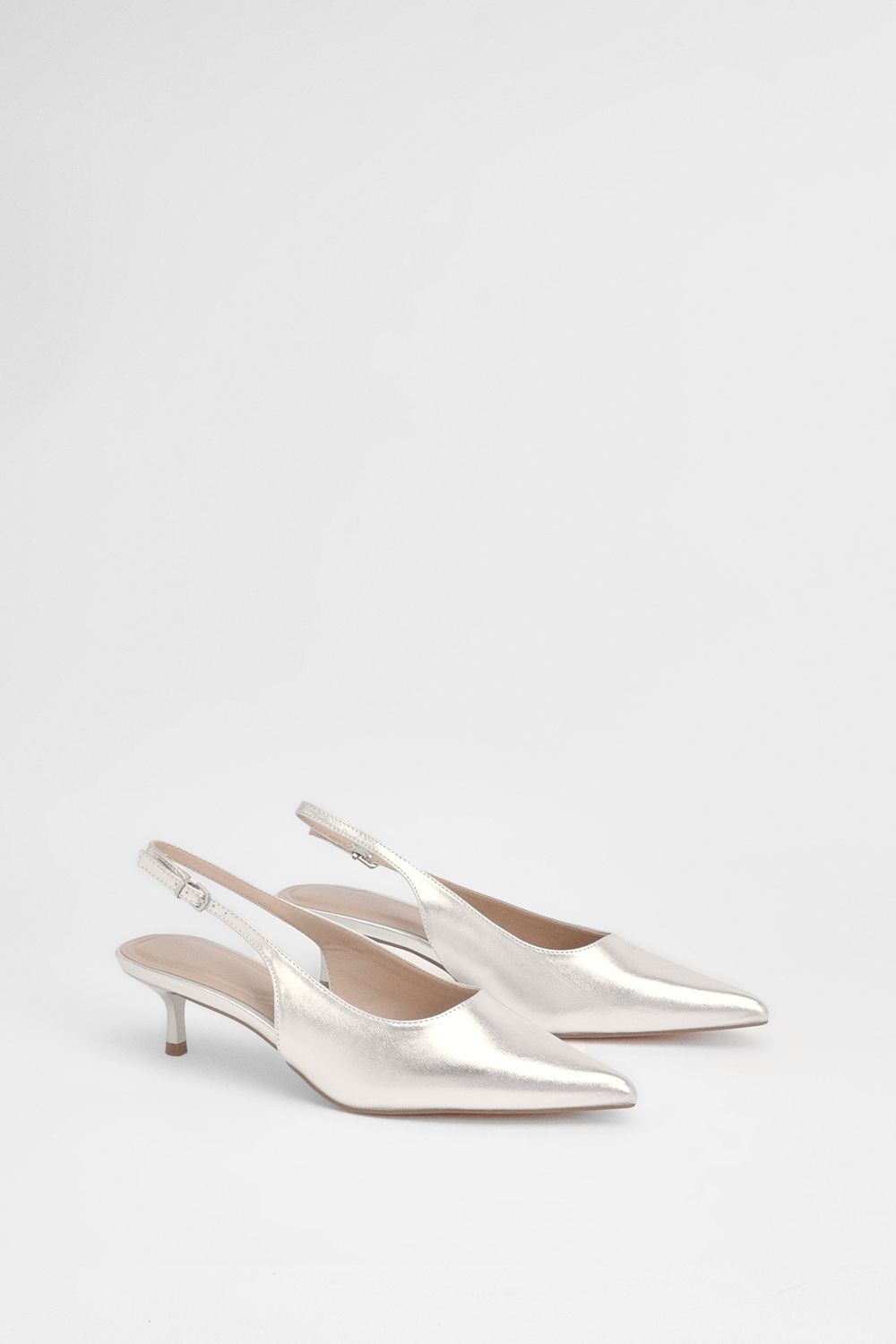 Oasis Jess Faux Metallic Leather Kitten Heel Slingback Court Shoes Silver