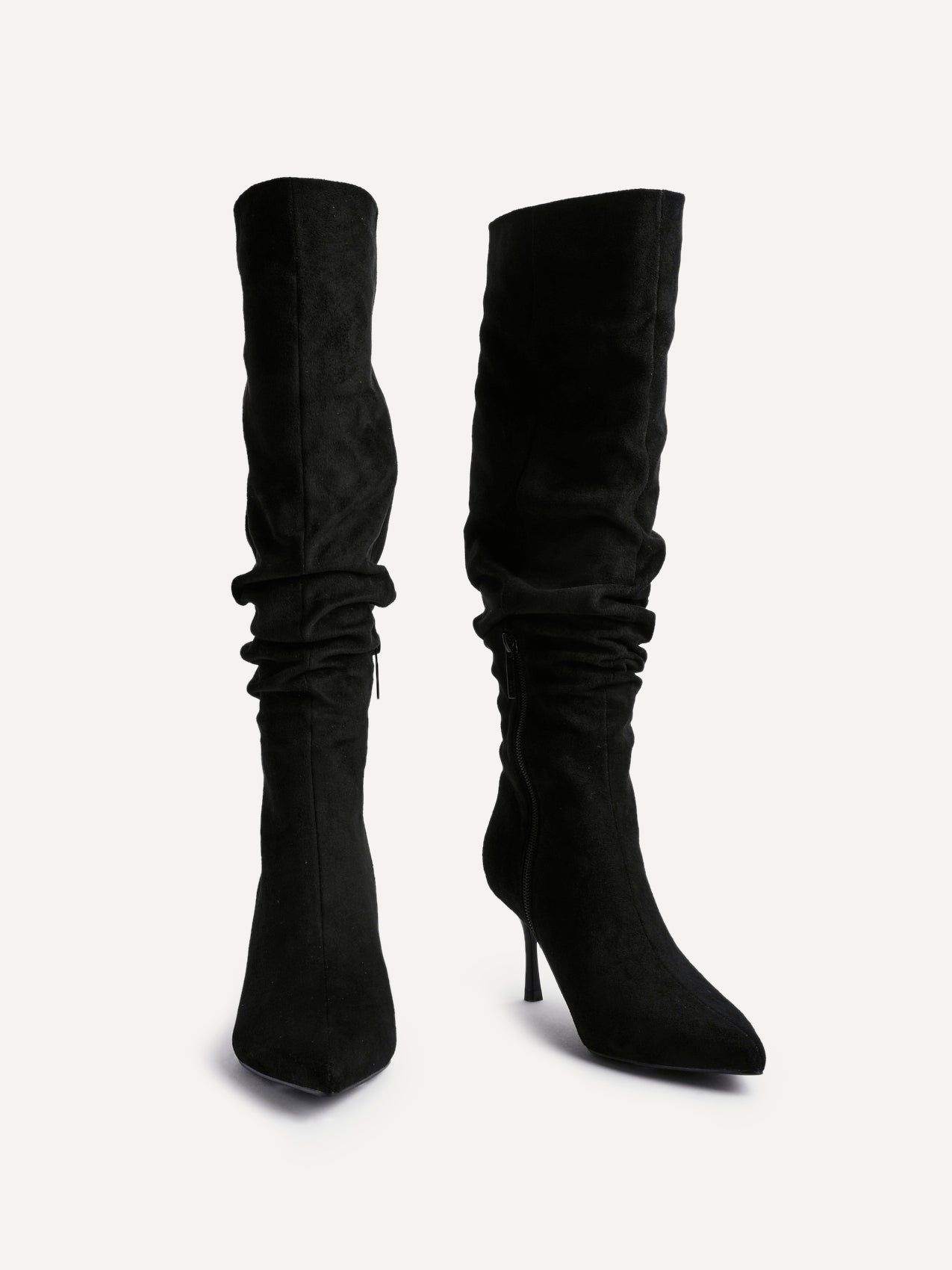 Linzi Rosenna Black Faux Suede Ruched High Leg Heeled Boot image 3