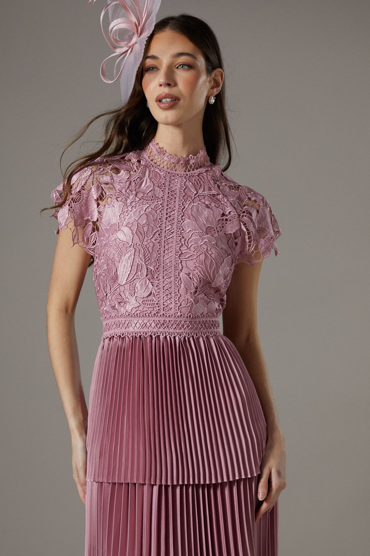 Coast Satin Lace Tiered Dress Rose image 4