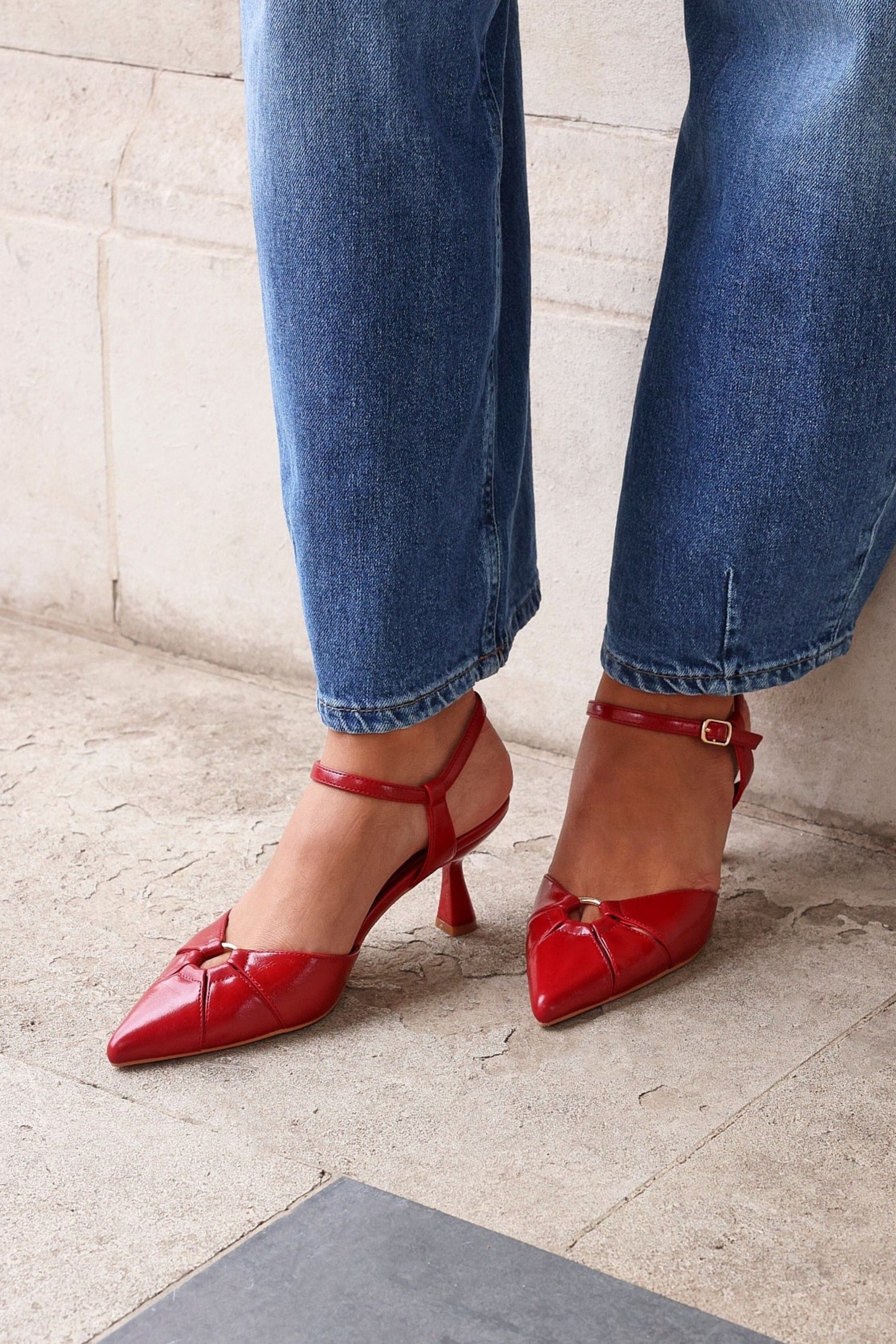 Linzi Pivot Red Faux Leather Stiletto Court Heel image 2