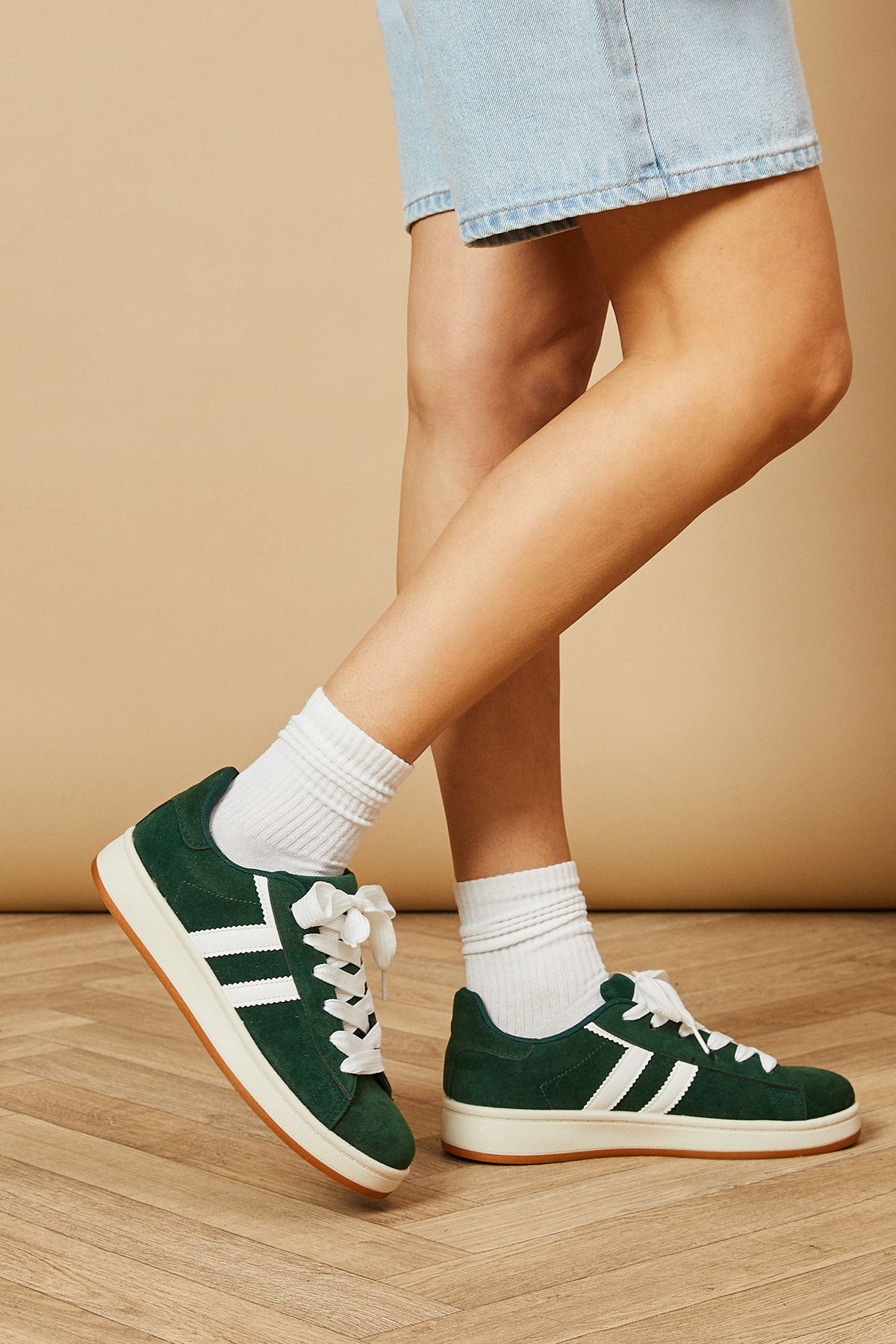 Oasis Leocadia Faux Suede Lace Up Trainers Green image 3