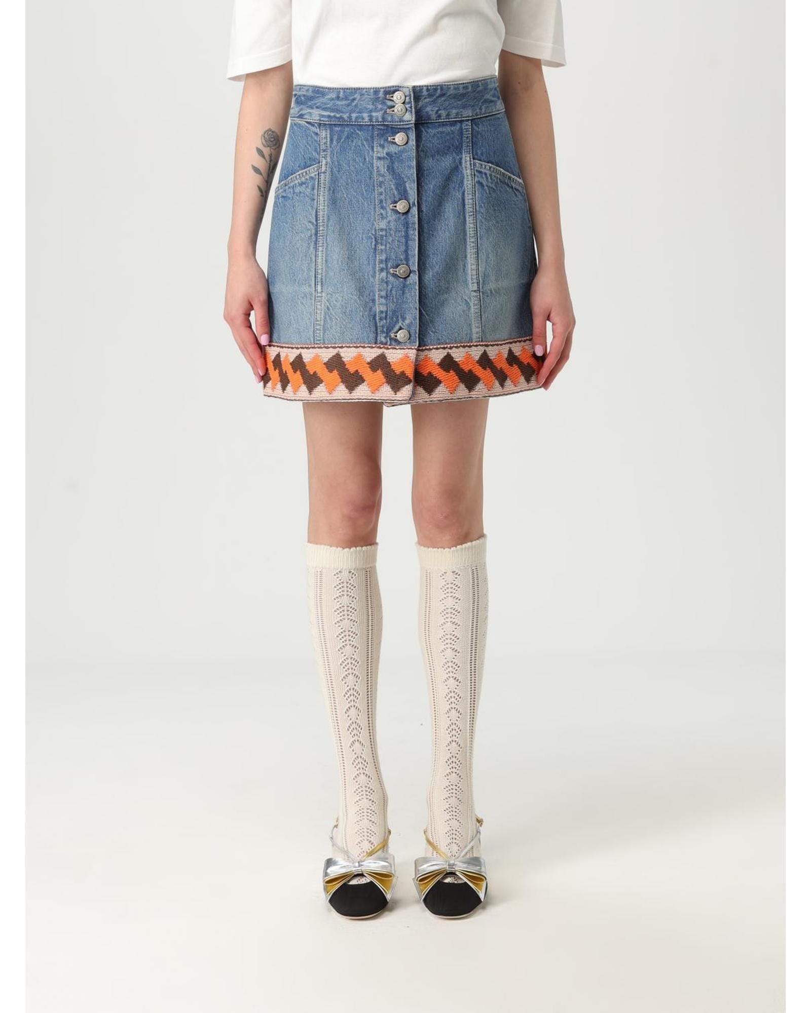 Valentino Embroidered Denim Mini Skirt Wo - Blue