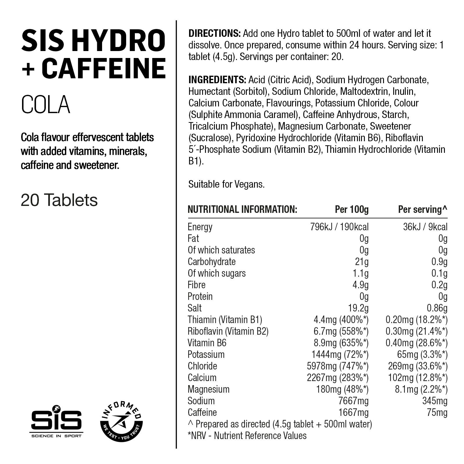 Science in Sport Science in Sport | Hydro Tablets + Electrolytes + Caffeine | Cola Flavour | 20 Tablets image 6