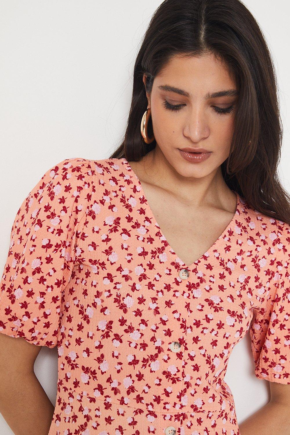 Dorothy Perkins Ditsy V Neck Button Through Mini Dress Pink image 4