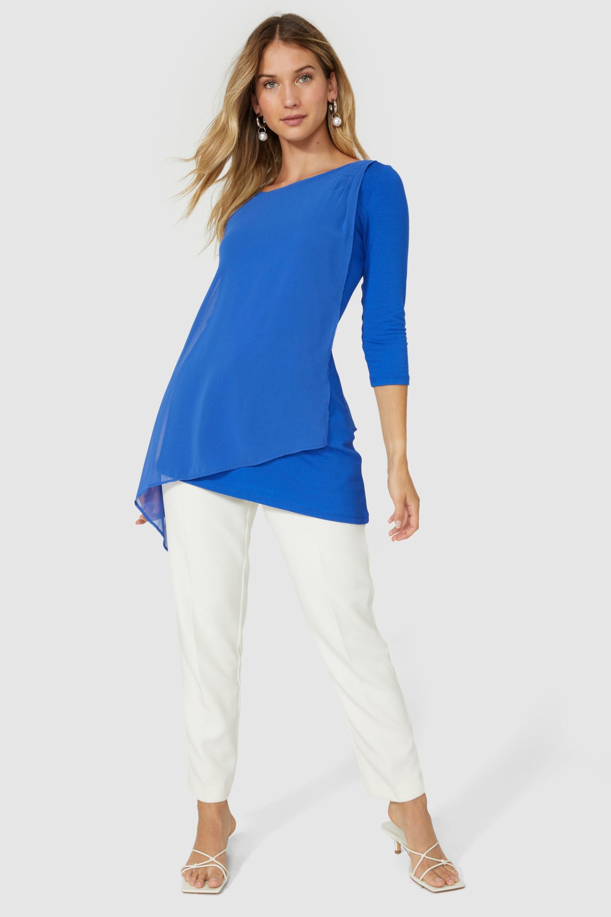 Principles Chiffon Overlay Assmetric Top Cobalt