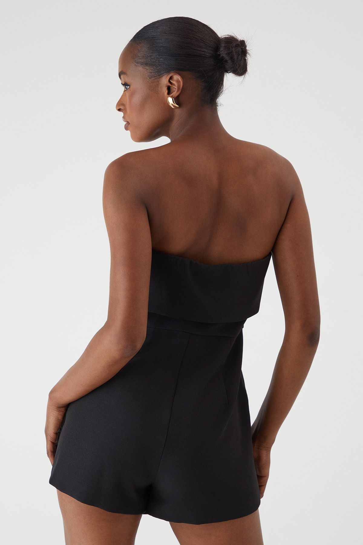 MissPap Bandeau Fold Over Button Skort Playsuit Black image 3