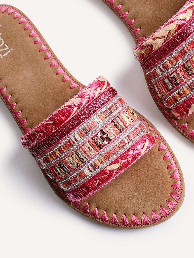 Linzi Carel Pink Woven Embellished Flat Sandals image 4