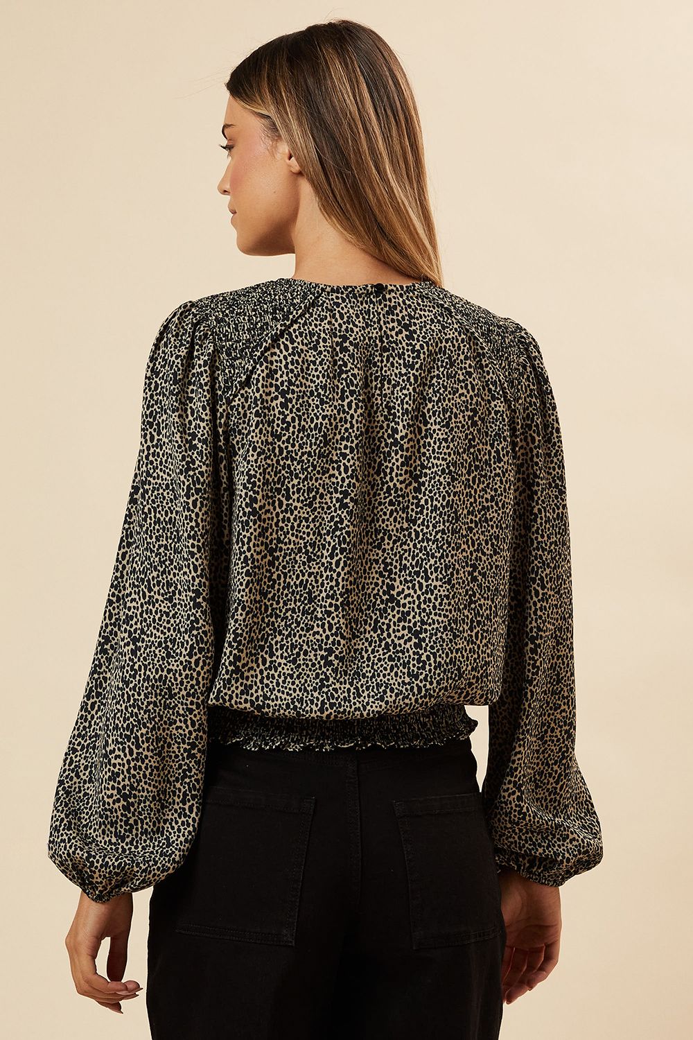 Dorothy Perkins Abstract Camel Shoulder Detail Shirred Hem Blouse Camel image 3