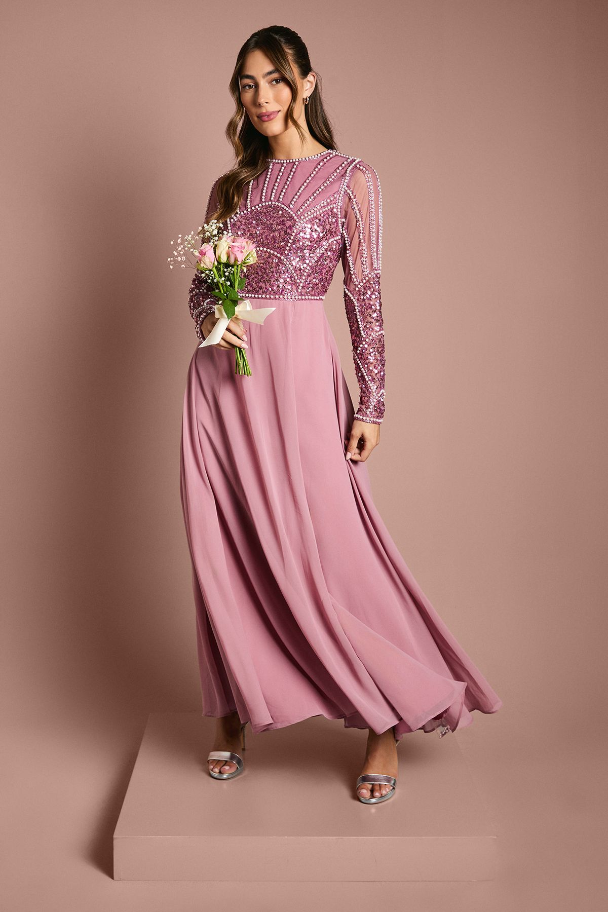 Coast Embellished Long Sleeve Bridesmaid Dress Blush