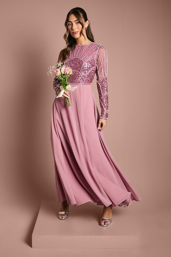 Coast Embellished Long Sleeve Bridesmaid Dress Blush