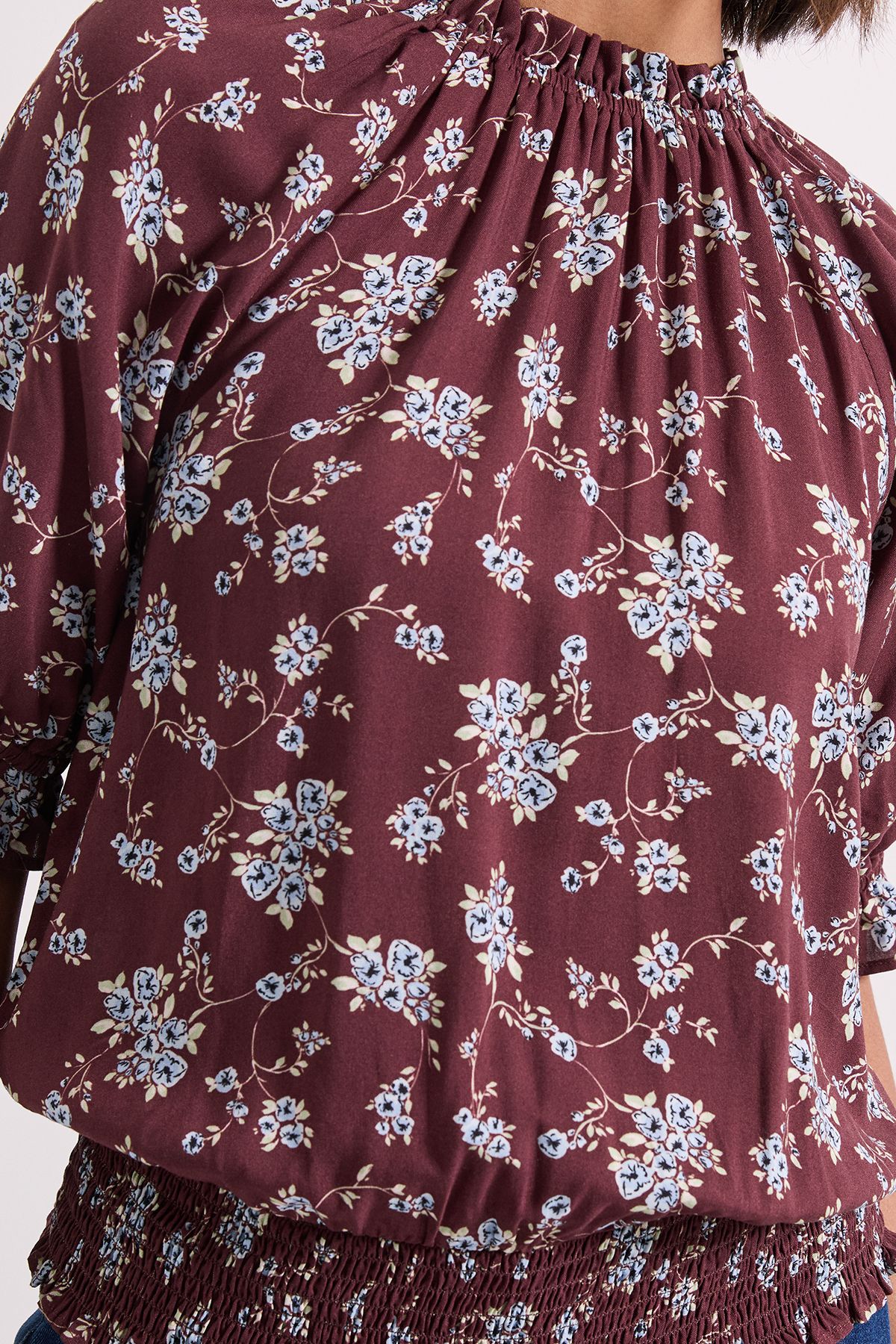 Dorothy Perkins Frill Neck Shirred Cuff Blouse Chocolate image 5