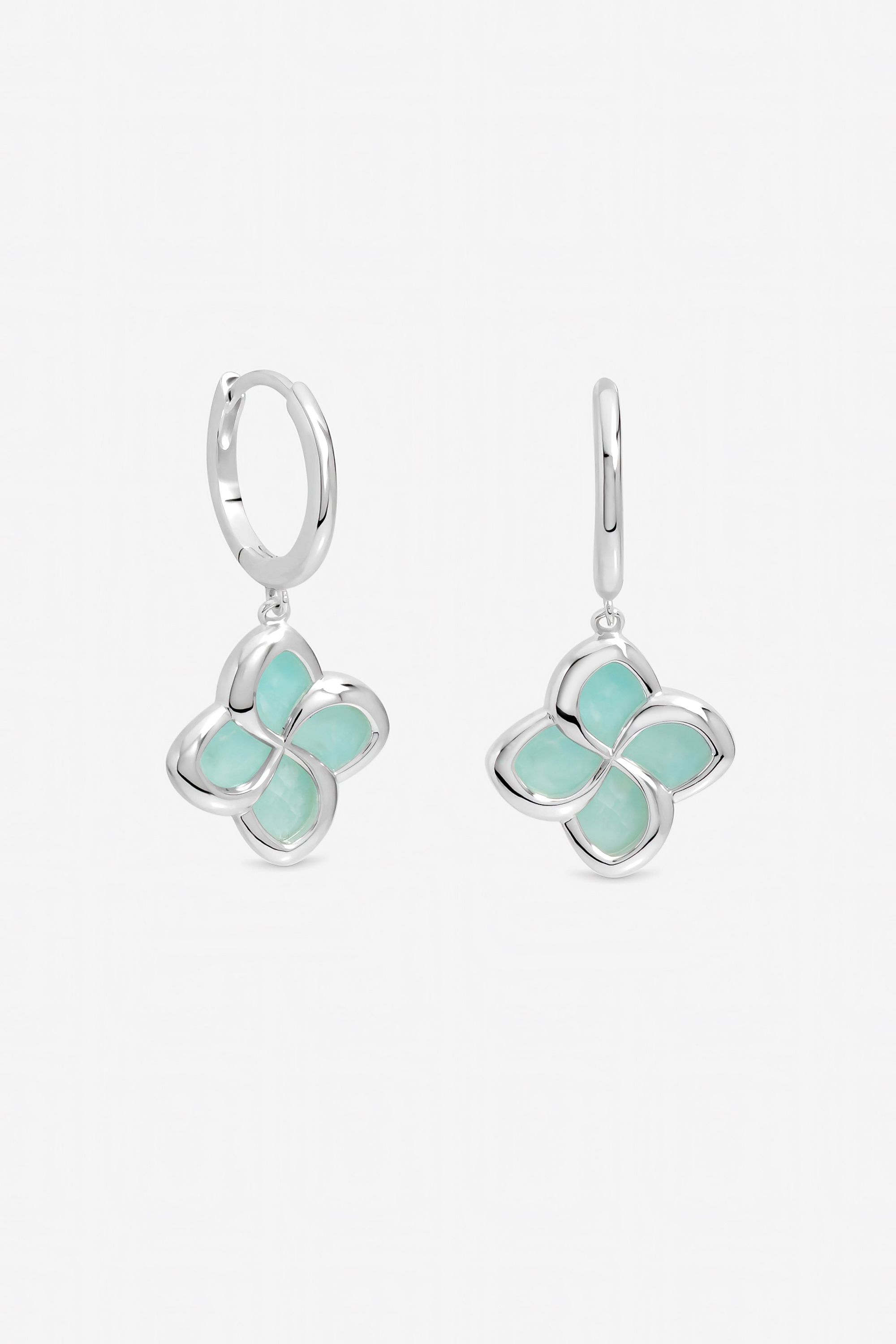 Inicio Sterling Silver Plated Turquoise Clover Huggie Hoops image 1
