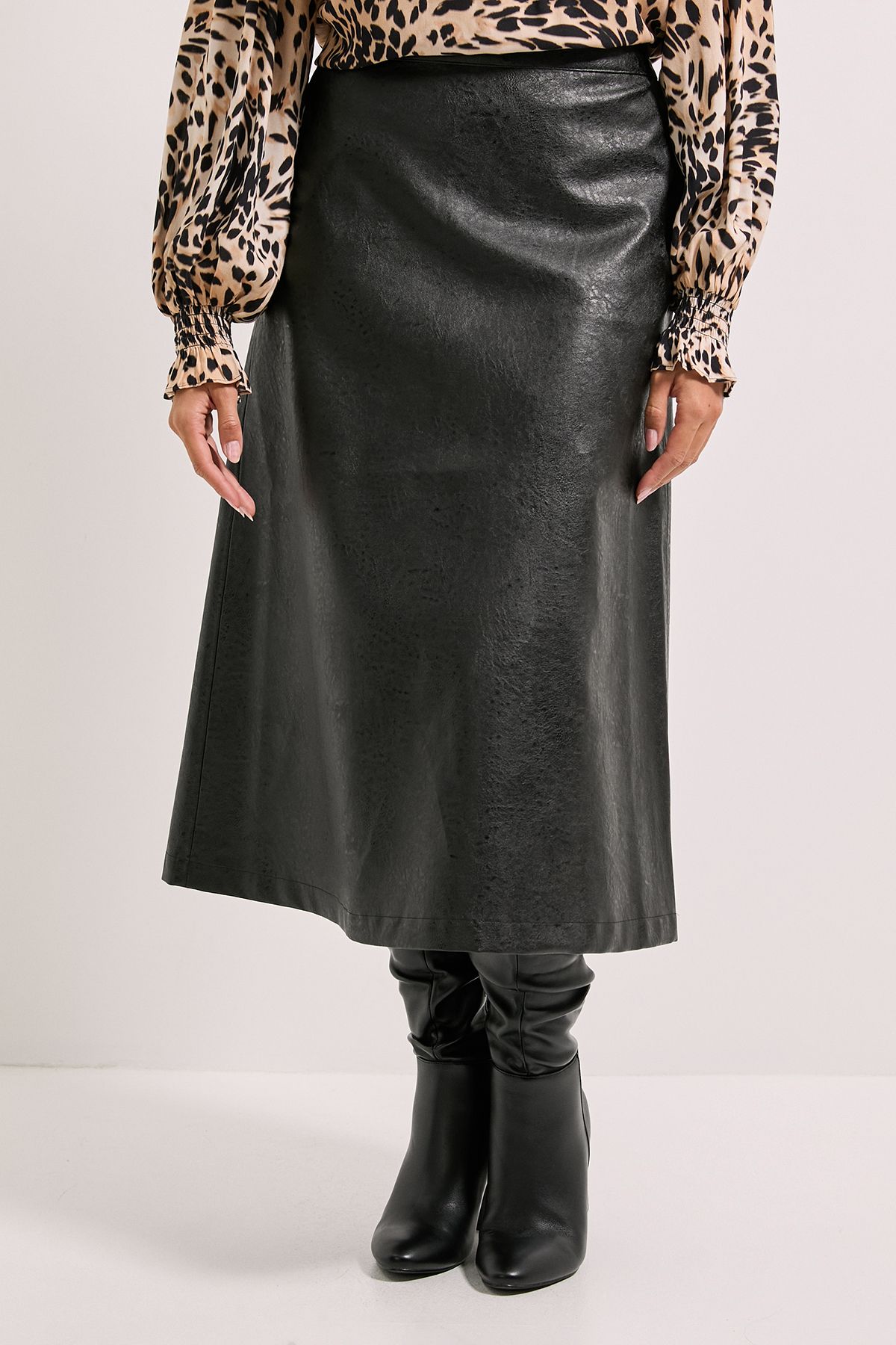 Dorothy Perkins Faux Leather Midi Skirt Black image 1