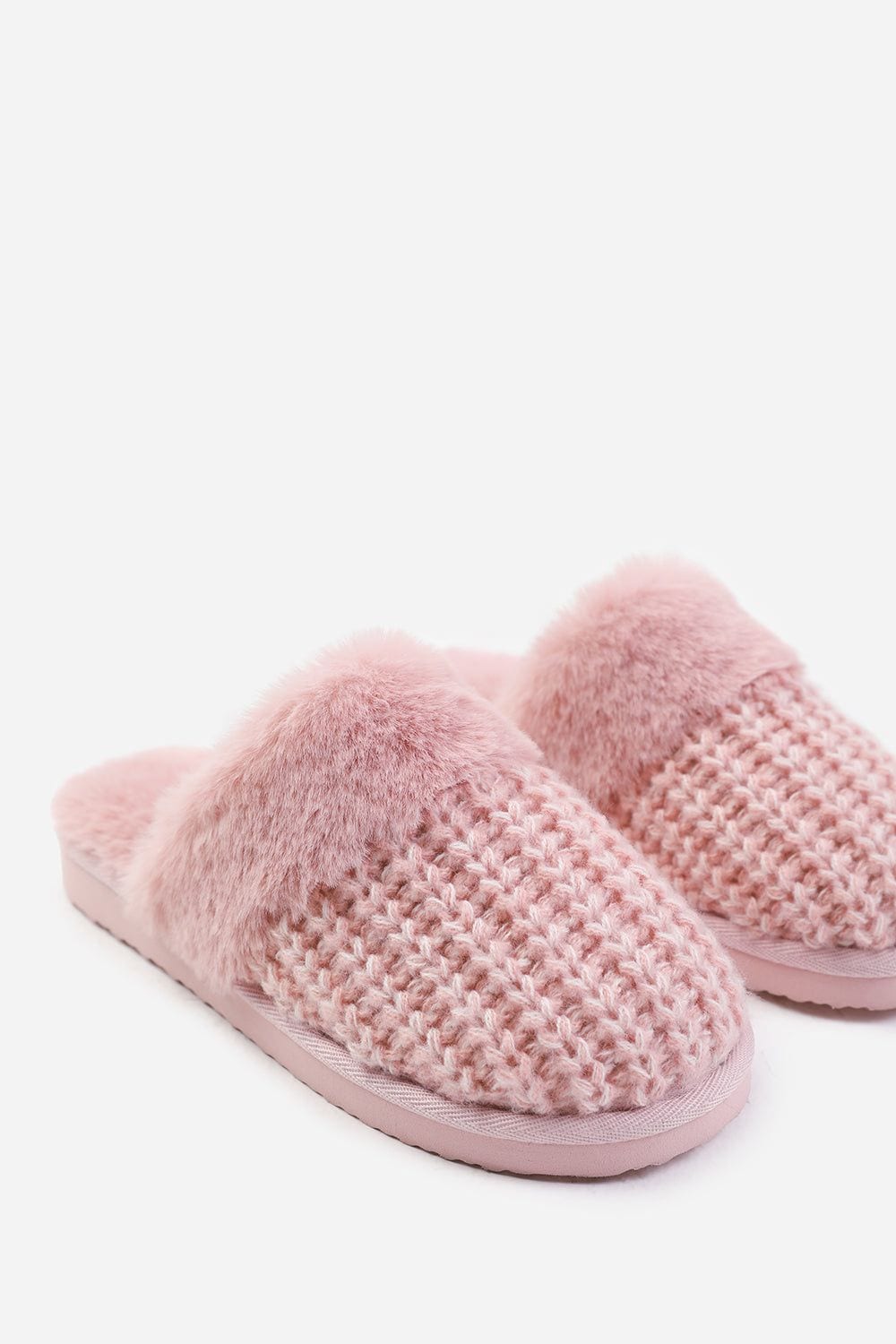 Where's That From 'Lounge' Slip On Knitted Slippers With Fur Trim image 3