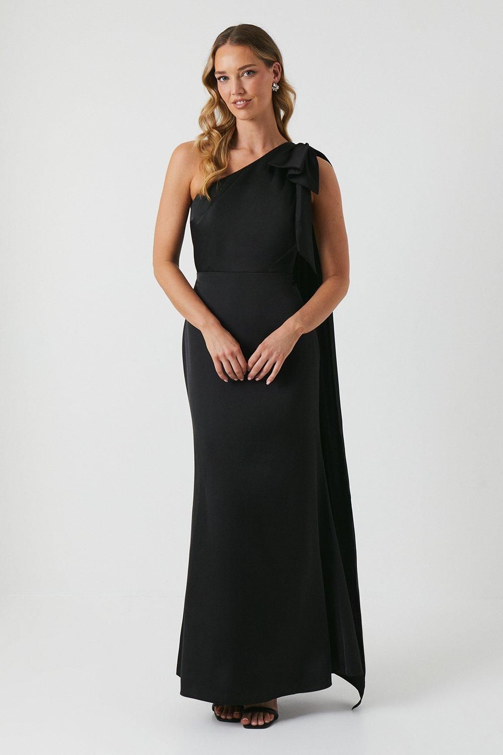 Coast Bow And Drape Detail One Shoulder Satin Bridesmaid Dress Black image 1