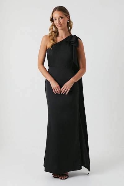Coast Bow And Drape Detail One Shoulder Satin Bridesmaid Dress Black