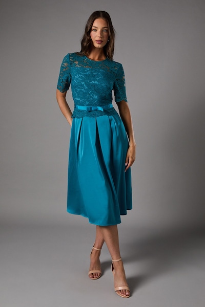 Coast Lace And Crepe Full Skirted Midi Dress Teal