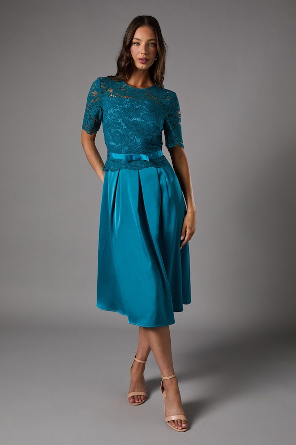Coast Lace And Crepe Full Skirted Midi Dress Teal