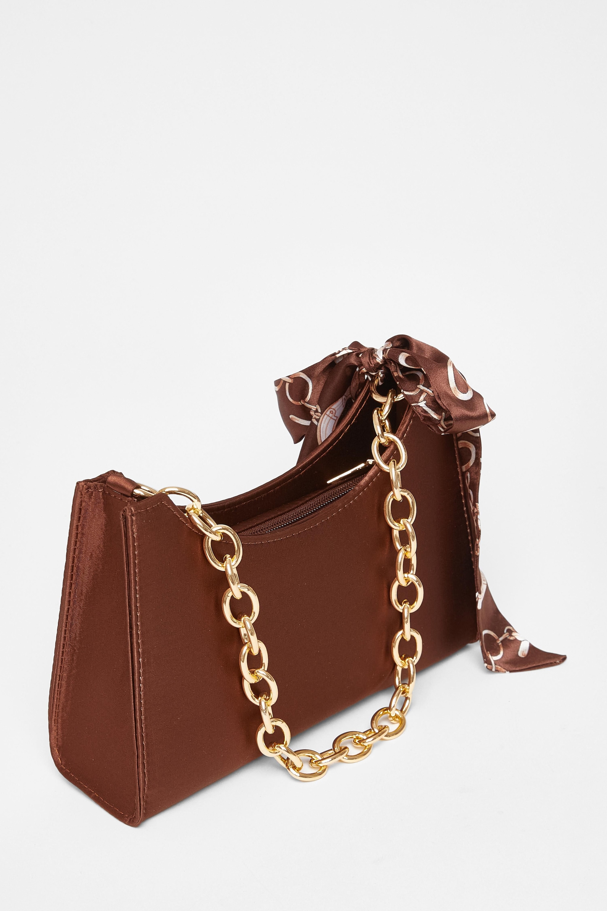 Quiz Brown Satin Chain Shoulder Bag image 4