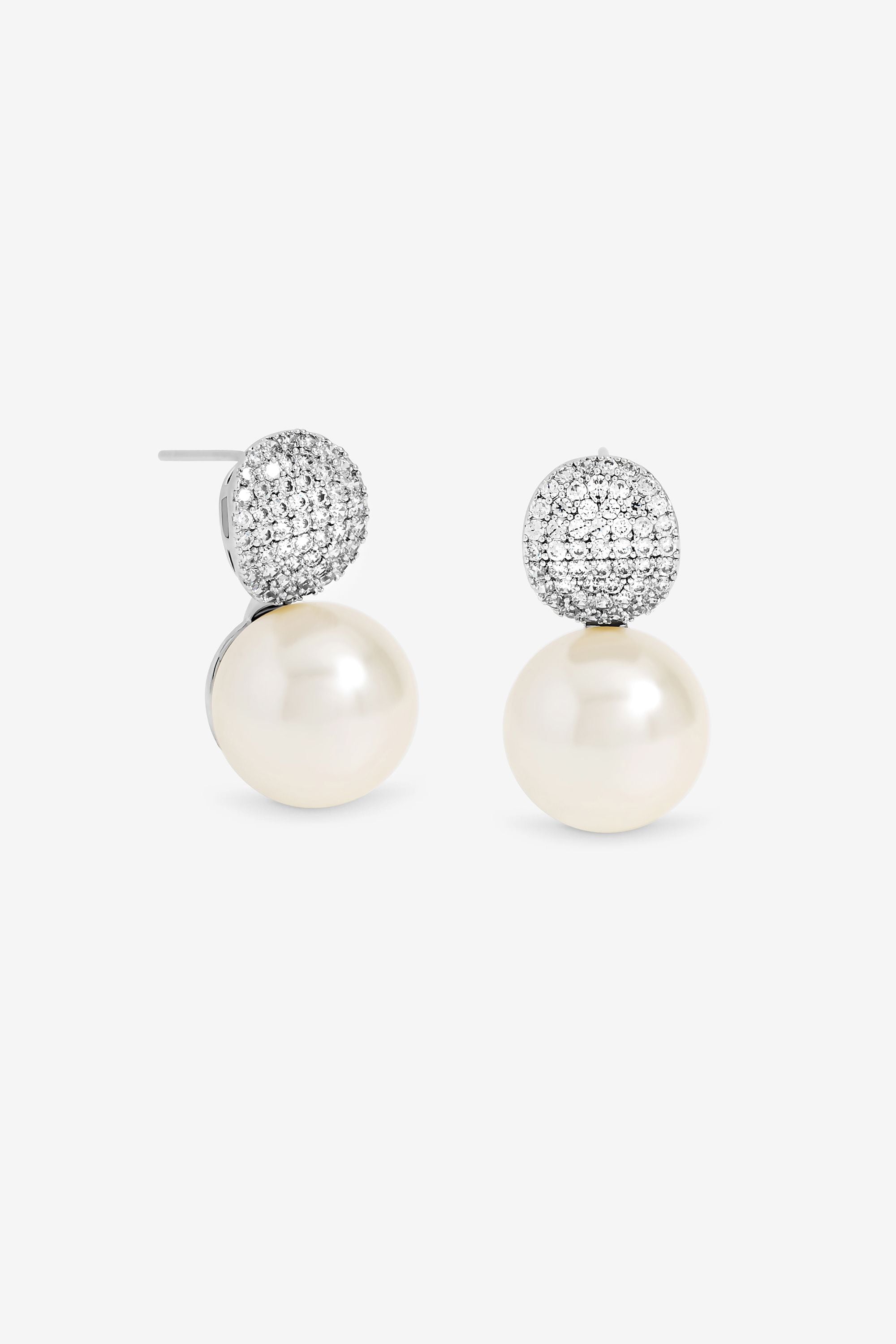 Jon Richard Rhodium Plated Pave and Pearl Drop Earrings image 1