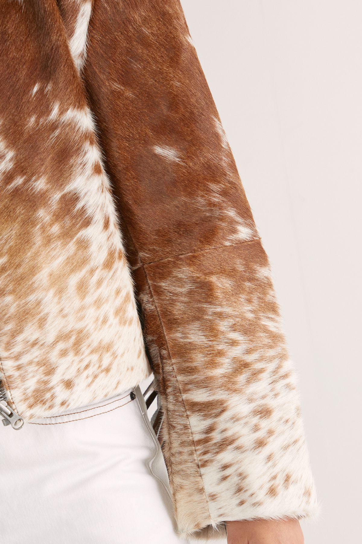 NastyGal Animal Cow Hide Leather Zip Through Fringe Jacket Animal image 5