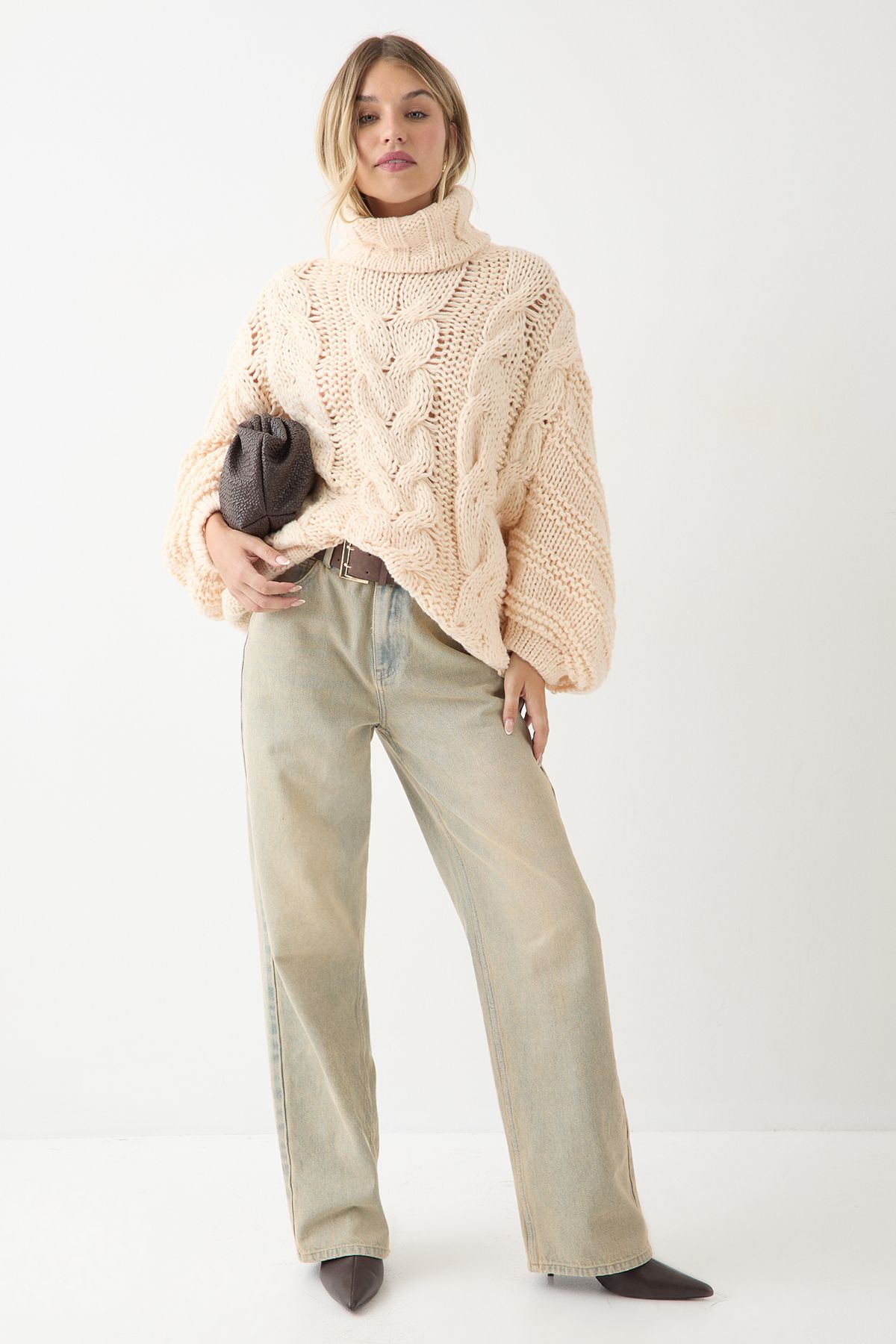 MissPap Chunky Cable Knitted Jumper Cream image 1