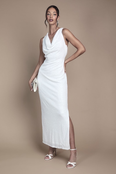 Oasis Sequin Cowl Neck Maxi Wedding Dress Ivory