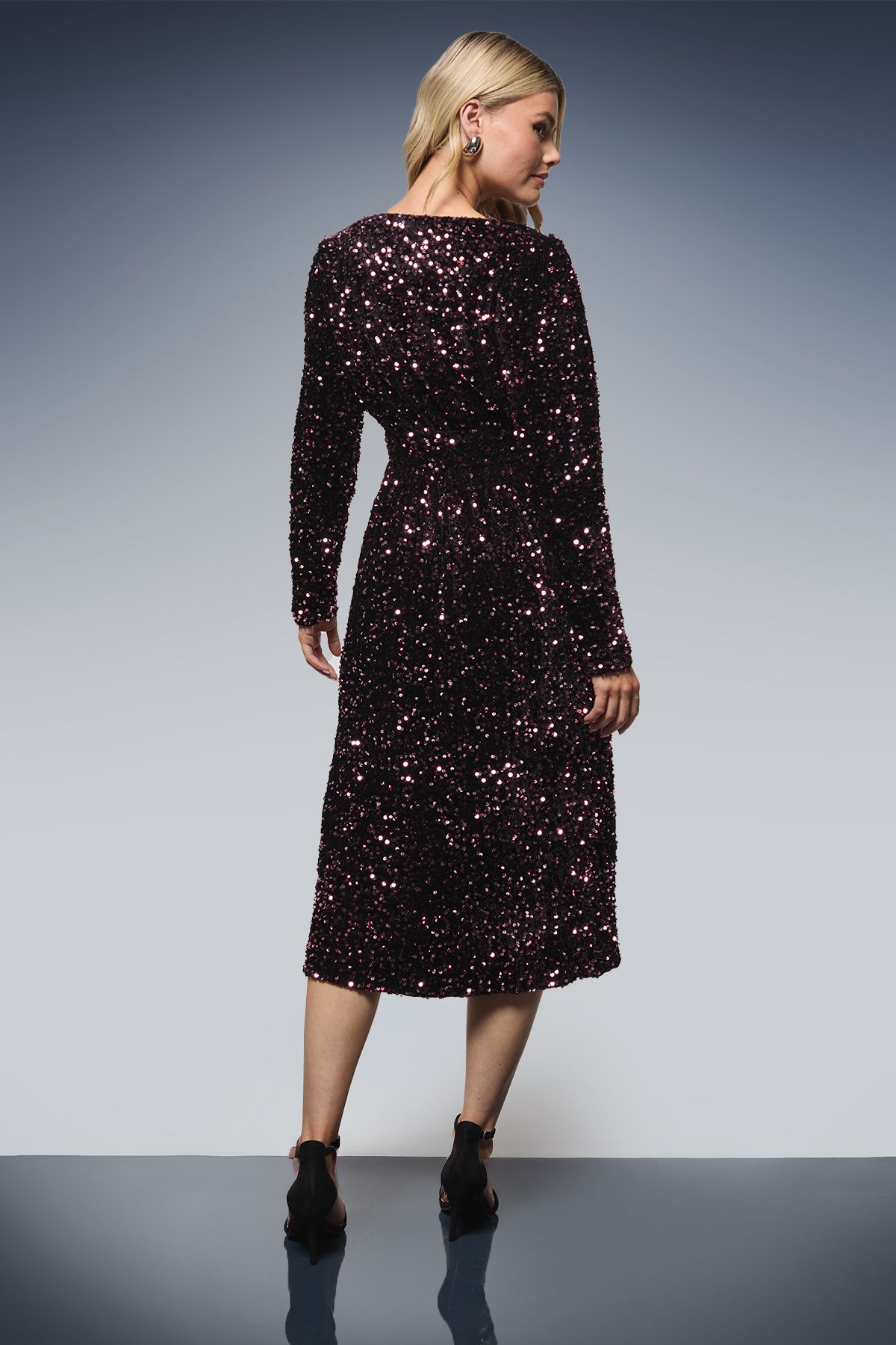 Dorothy Perkins Velvet Sequin Wrap Midi Dress Lilac image 3