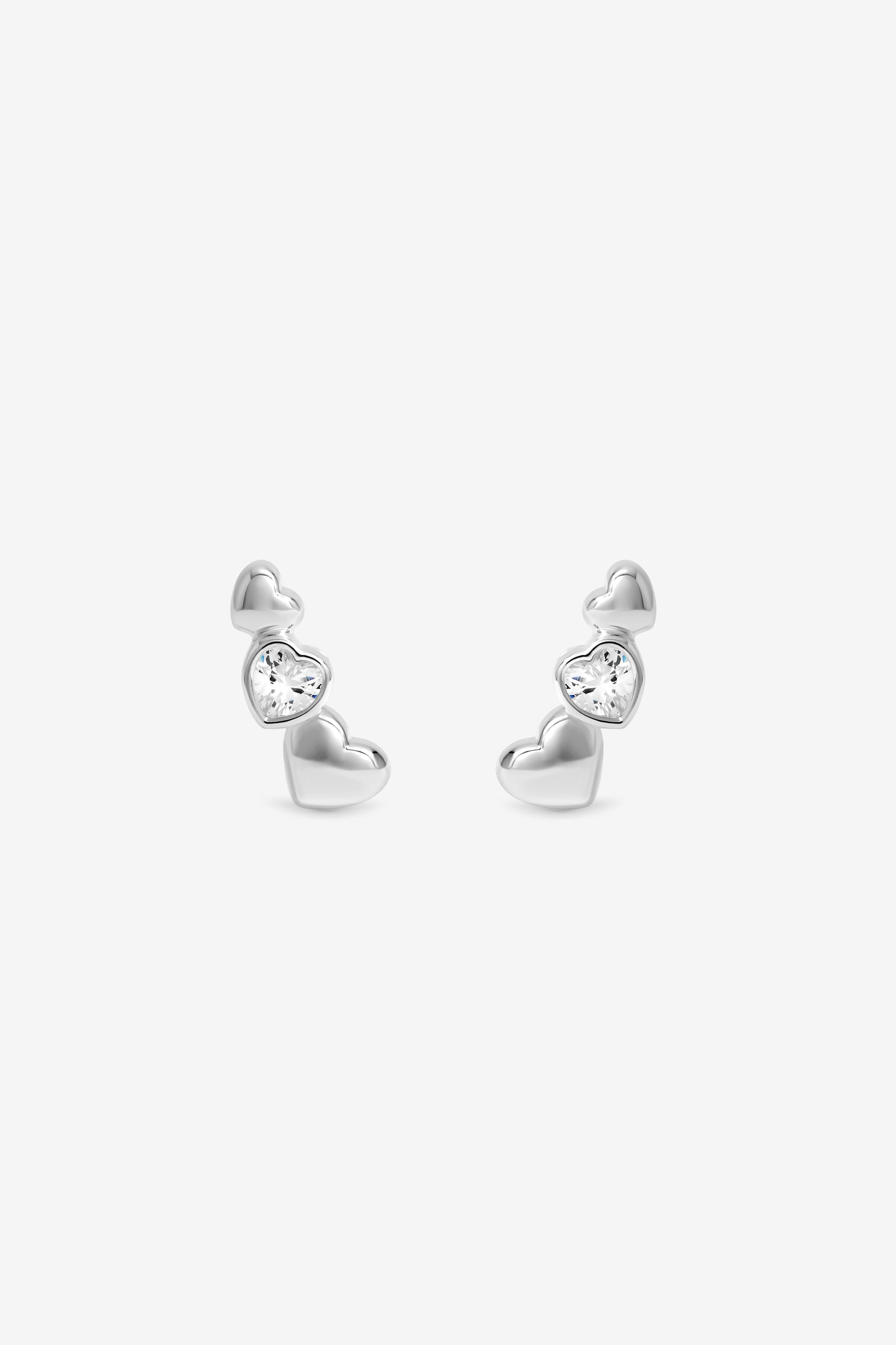 Simply Silver Sterling Silver 925 Polished and Cubic Zirconia Heart Climber Earrings image 1