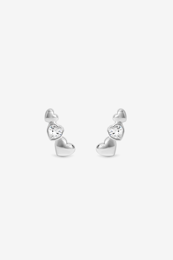Simply Silver Sterling Silver 925 Polished and Cubic Zirconia Heart Climber Earrings