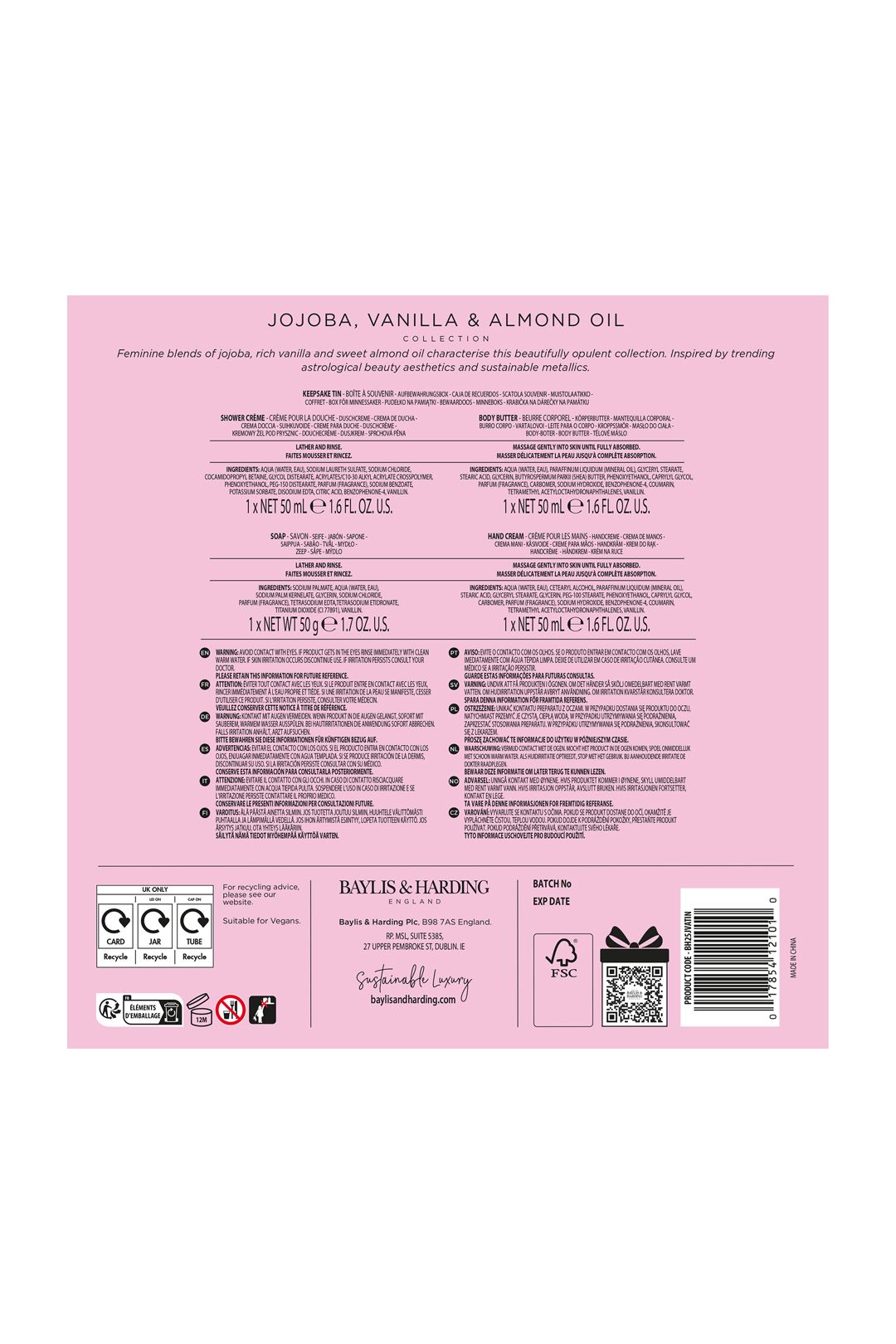 Baylis & Harding Jojoba, Vanilla & Almond Oil Luxury Pamper Tin Gift Set Multi image 8