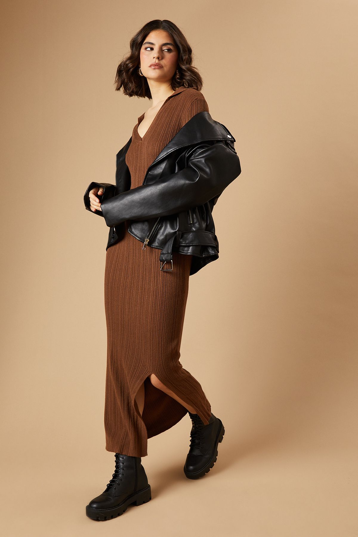 Oasis PU Leather Zip Detail Jacket Black image 2