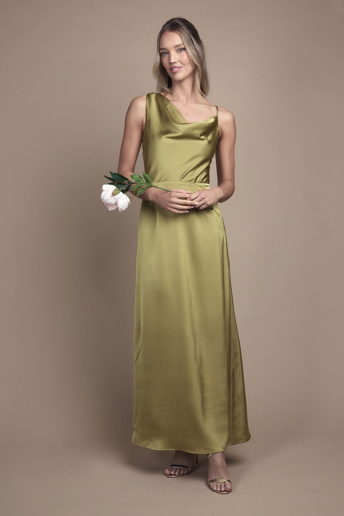 Oasis Strappy Cowl Neck Maxi Bridesmaid Dress Olive image 1