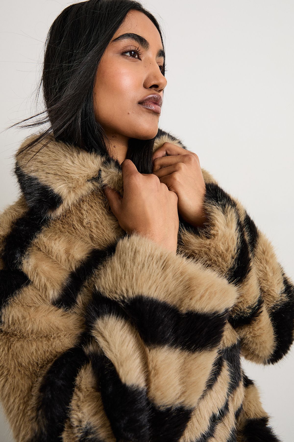 Warehouse Tiger Print Faux Fur Coat Zebra image 2