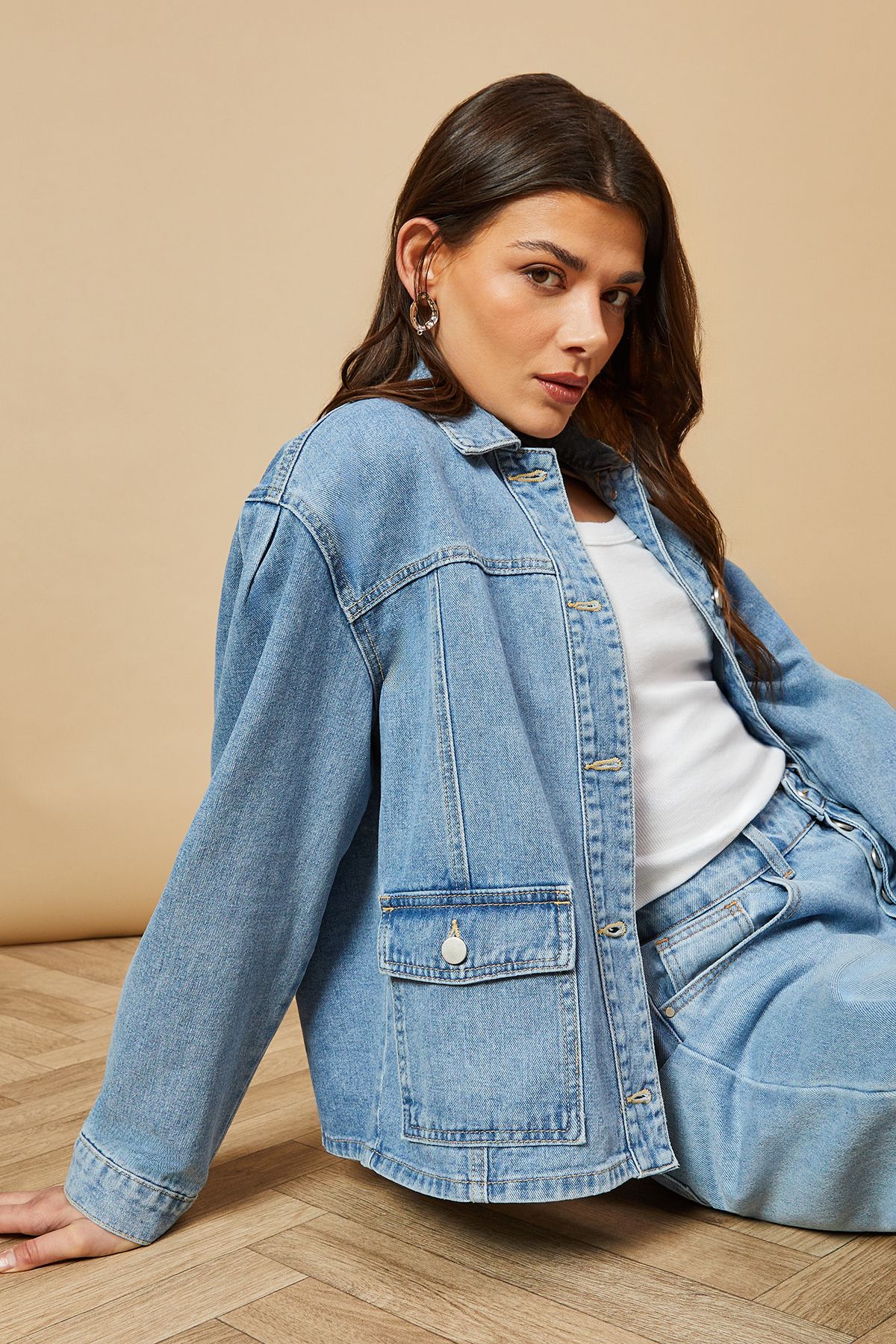 Oasis Denim Jacket With Patch Pockets Light Wash image 5